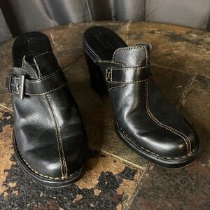 Born Black Leather Mules Stitching Heel Classic Casual Sz 6